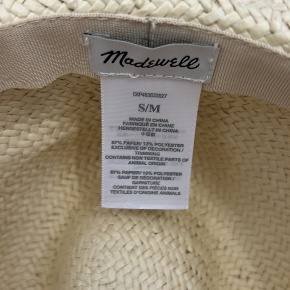 NWOT MADEWELL Wide-Brim Straw Fedora Hat- COLOR -Dried Straw - Picture 3 of 3